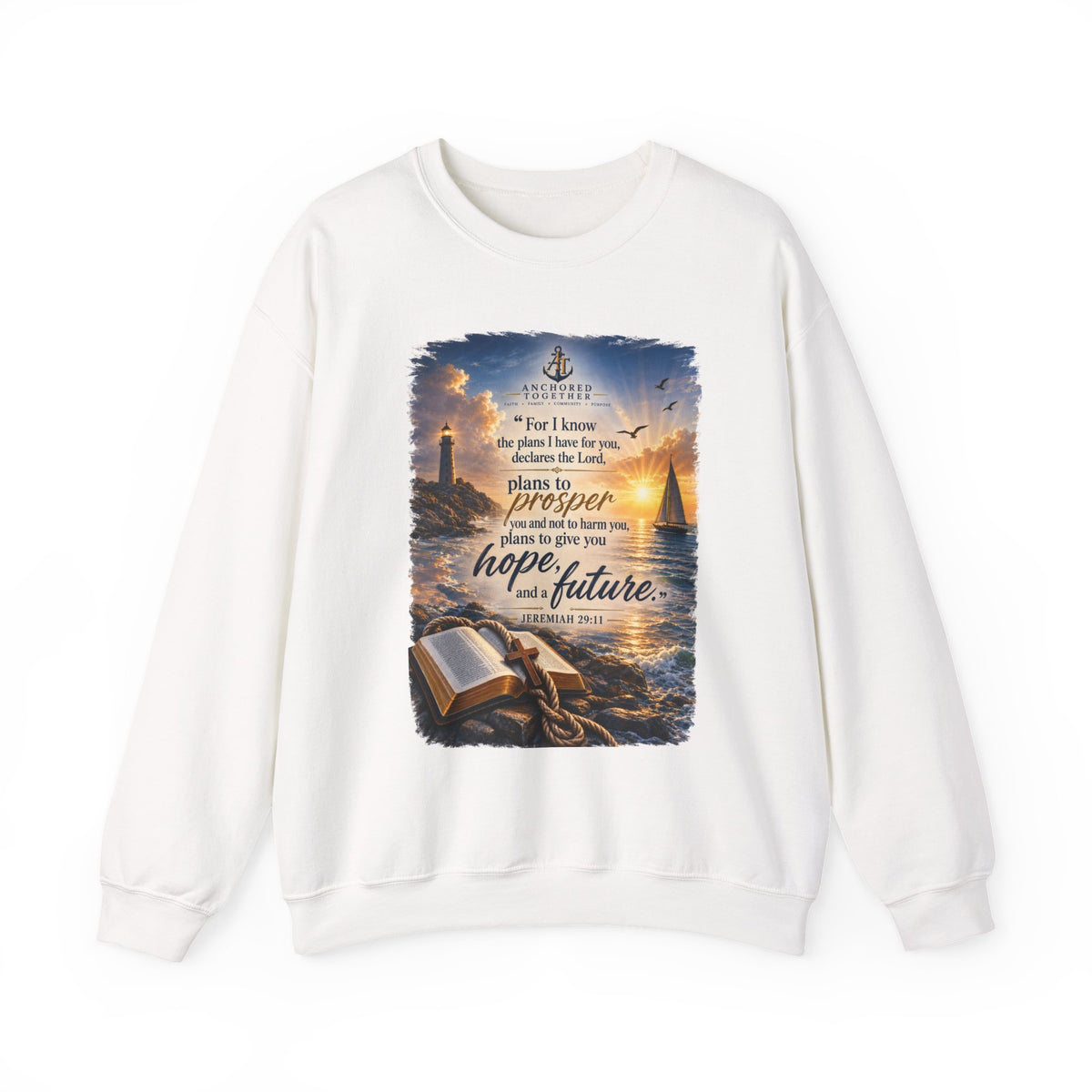 Anchored Together Nautical Faith Crewneck Sweatshirt — Military Family Gift