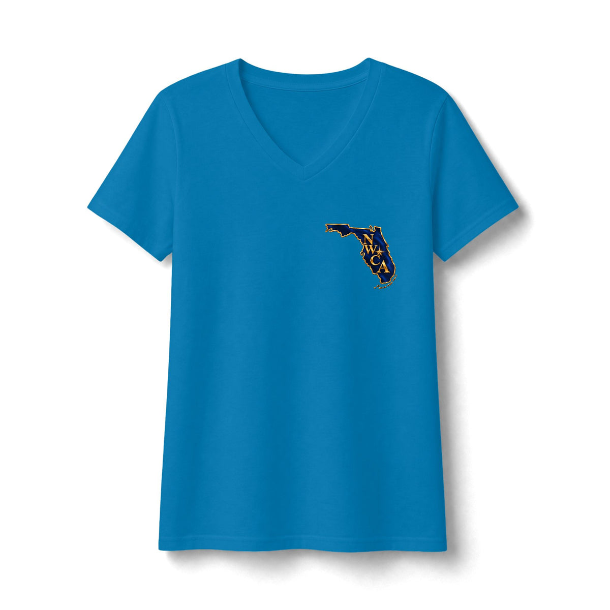 NWCA Central Florida V-Neck Tee — Tropical Palm Sunset Design