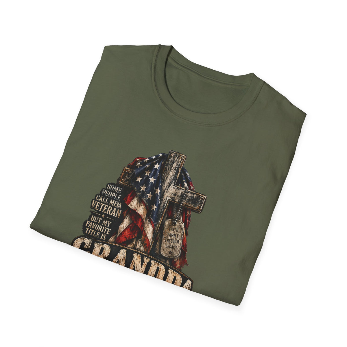 Grandpa Veteran T-Shirt – American Flag Cross Memorial Gift