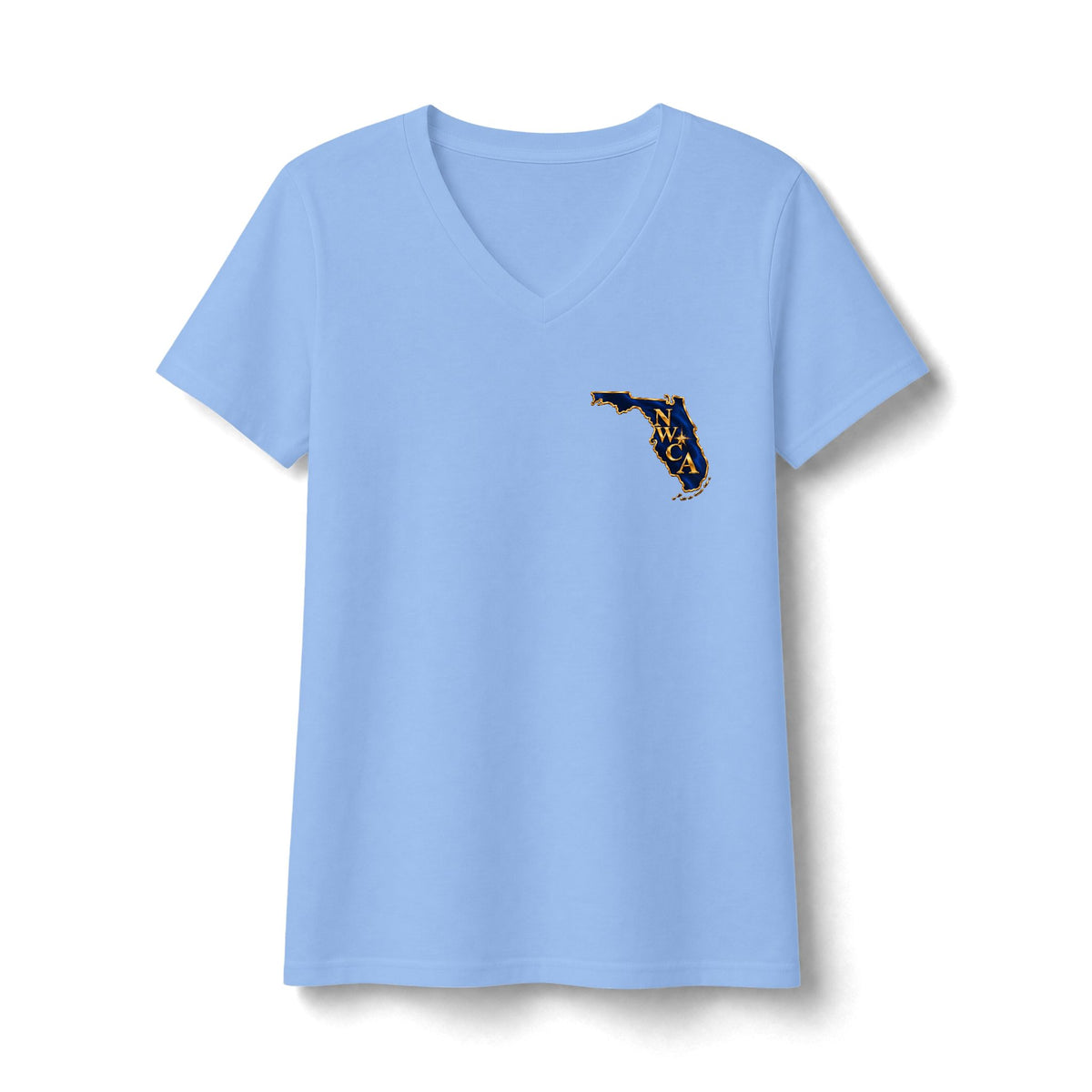 Florida NWCA Central Florida V-Neck Tee — Palm Tree Sunset Design