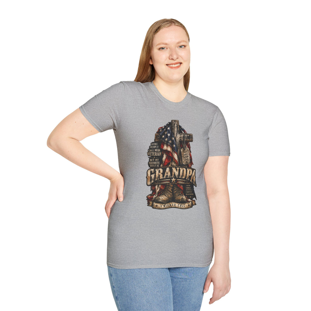 Grandpa Veteran T-Shirt – American Flag Cross Memorial Gift