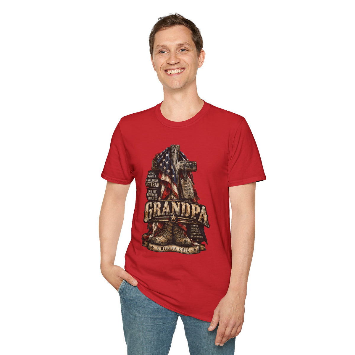 Grandpa Veteran T-Shirt – American Flag Cross Memorial Gift