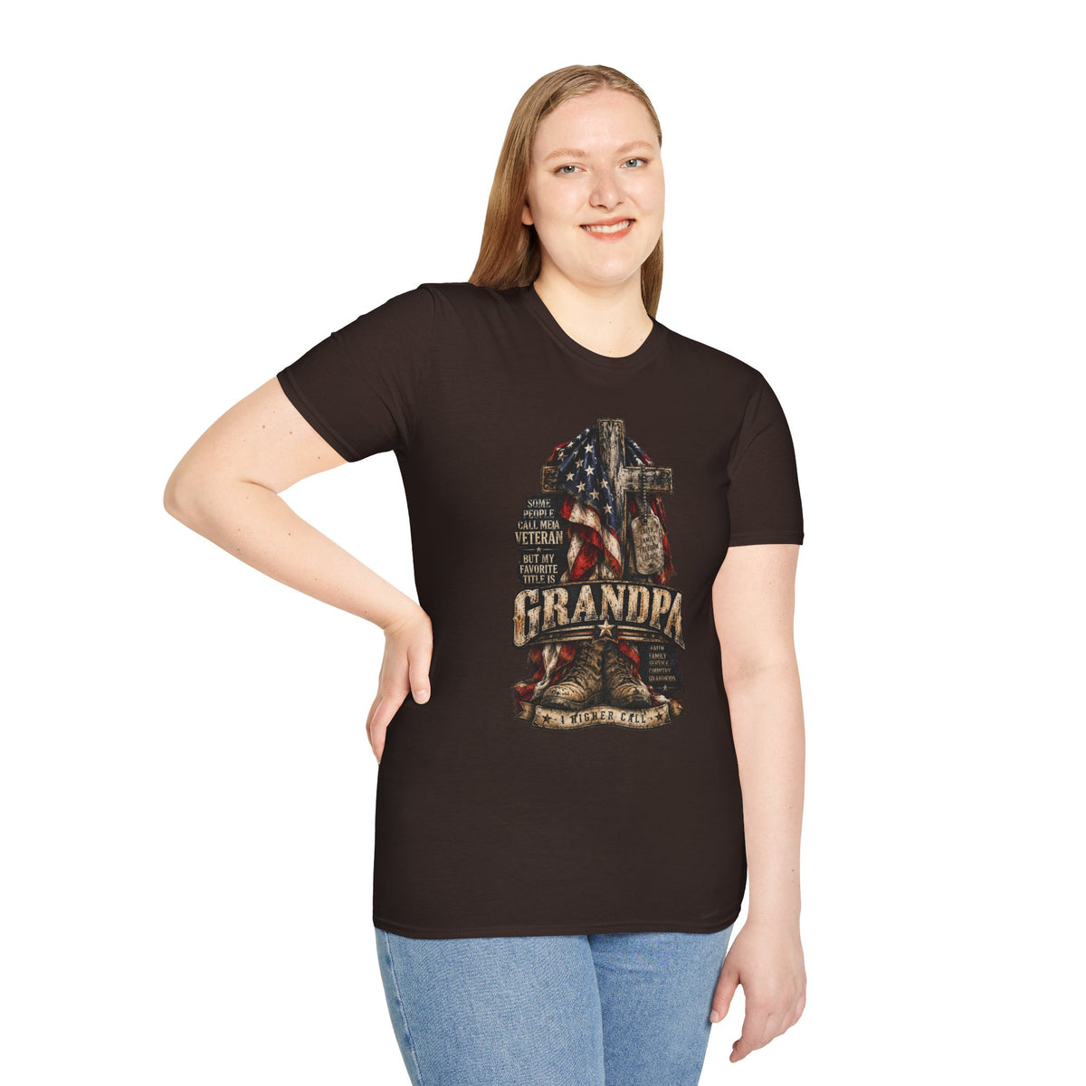Grandpa Veteran T-Shirt – American Flag Cross Memorial Gift