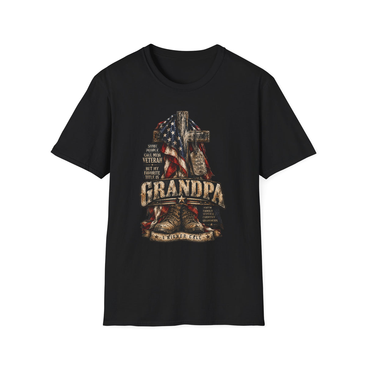 Grandpa Veteran T-Shirt – American Flag Cross Memorial Gift