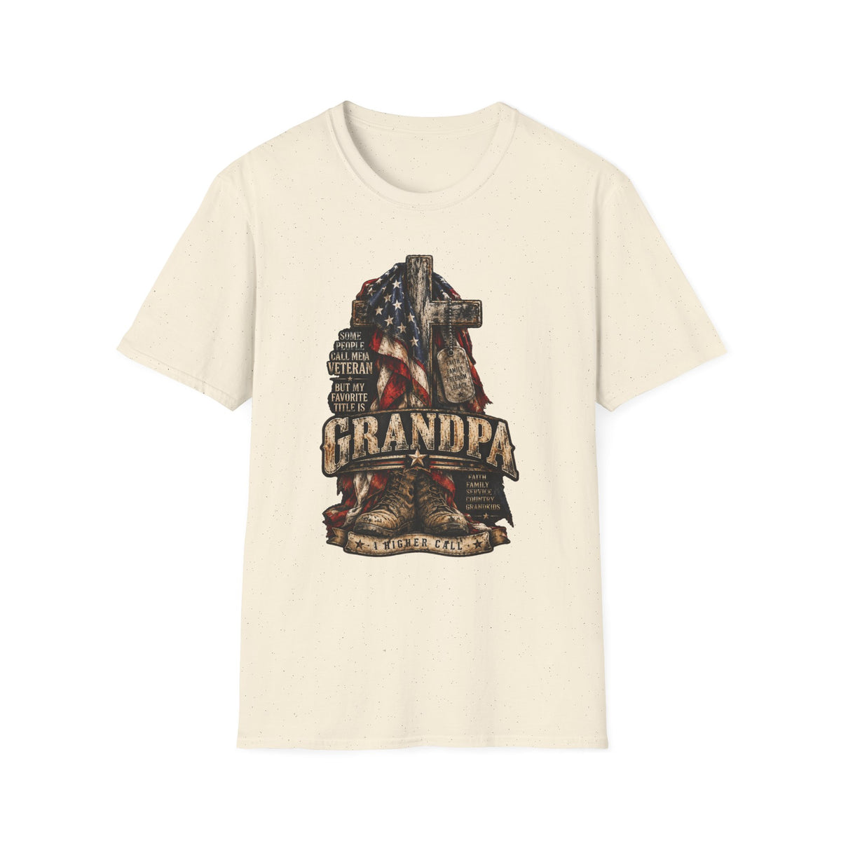 Grandpa Veteran T-Shirt – American Flag Cross Memorial Gift