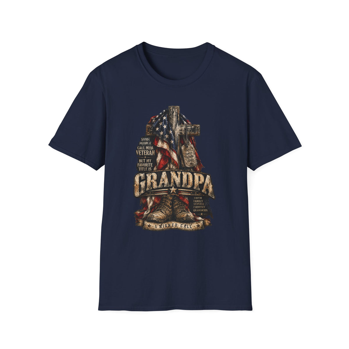 Grandpa Veteran T-Shirt – American Flag Cross Memorial Gift