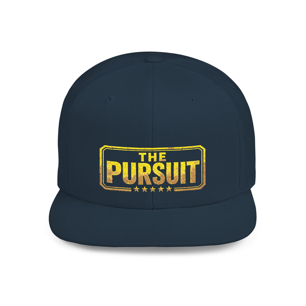 Snapback Hat — "The Pursuit" Gold Logo Flat Bill Cap
