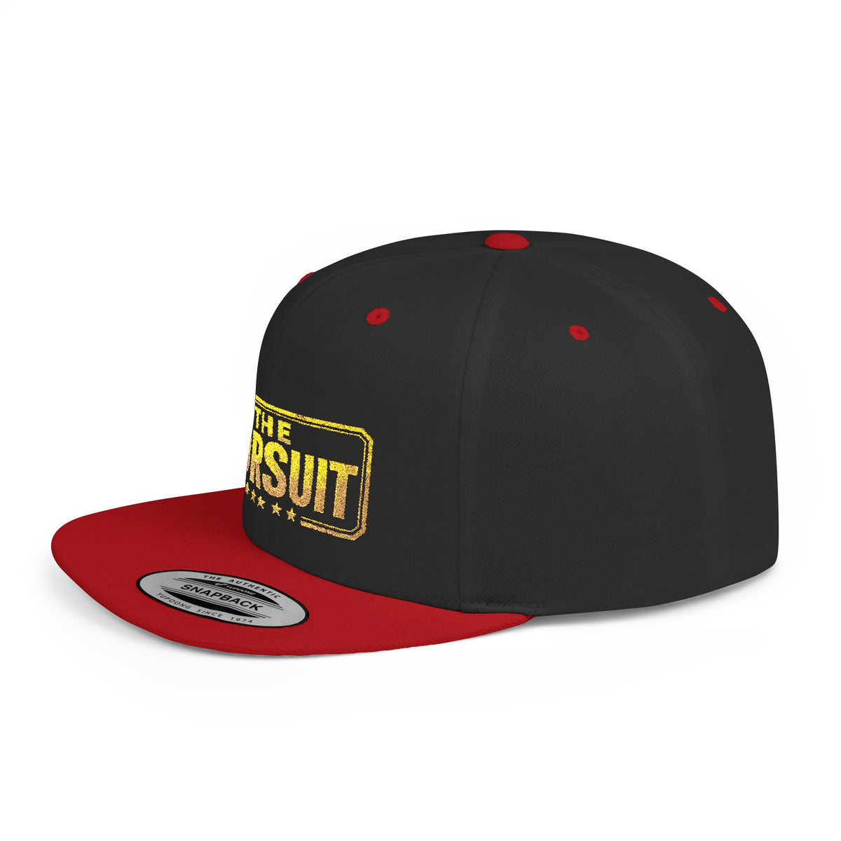 Snapback Hat — "The Pursuit" Gold Logo Flat Bill Cap