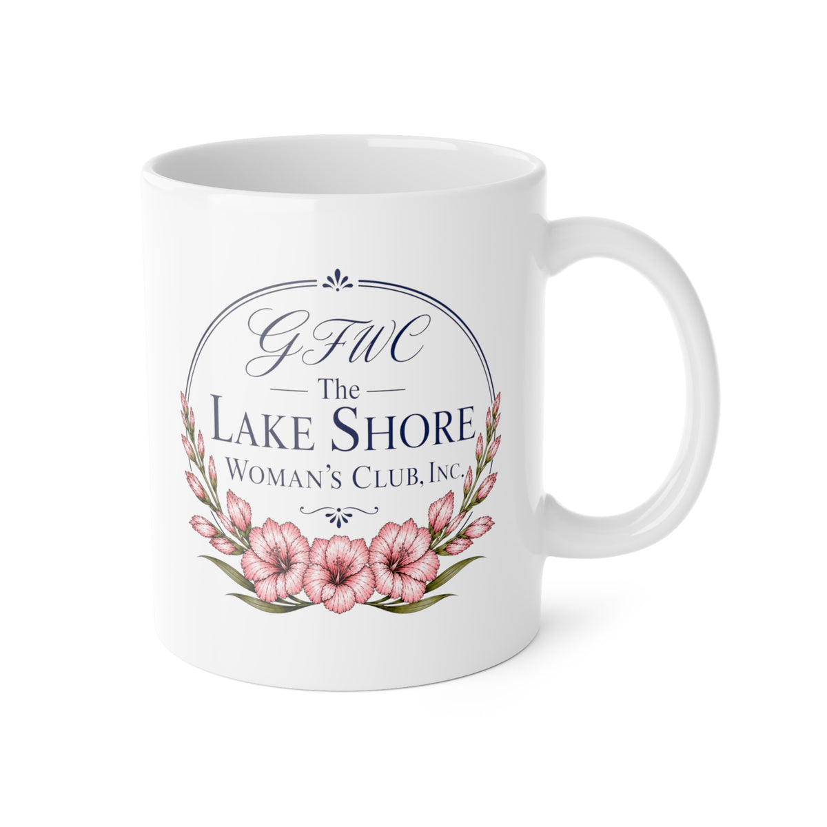 GFWC Mug - The Lake Shore Woman's Club Floral Logo Ceramic Mug (11oz)