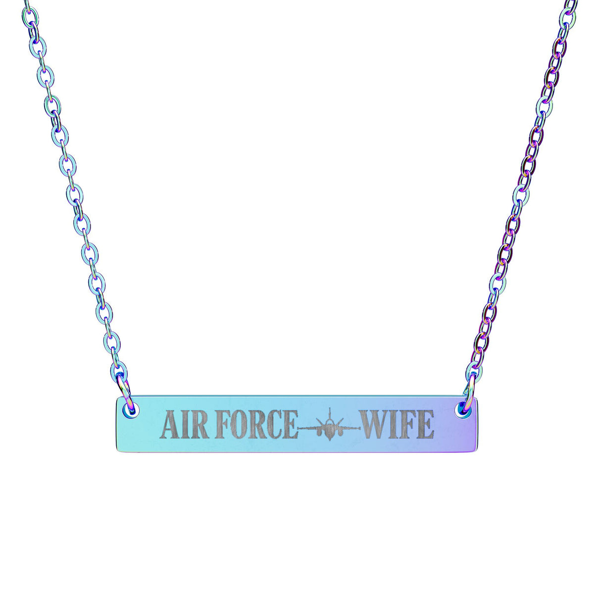 Air Force Wife Engraved Bar Necklace — Military Spouse Horizontal Pendant