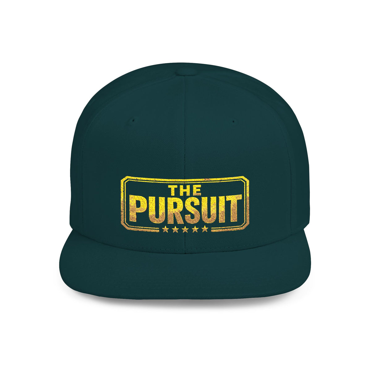 Snapback Hat — "The Pursuit" Gold Logo Flat Bill Cap