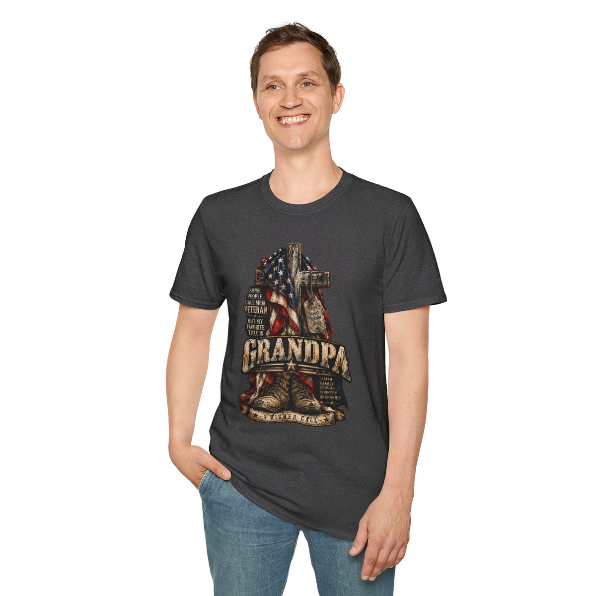 Grandpa Veteran T-Shirt – American Flag Cross Memorial Gift