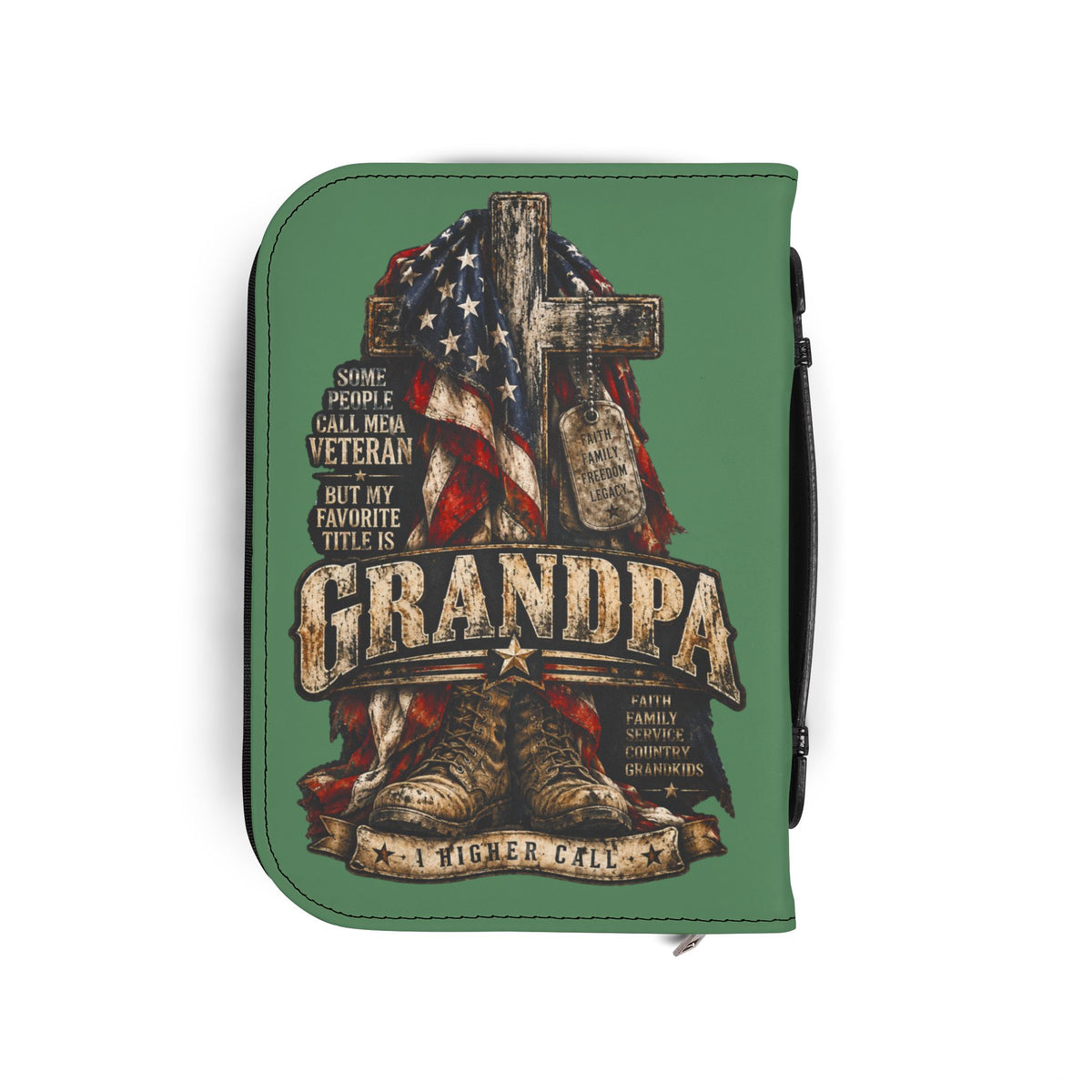 Bible Cover - "Working for Christ" / Grandpa Veteran Cross Zippered Bible Case
