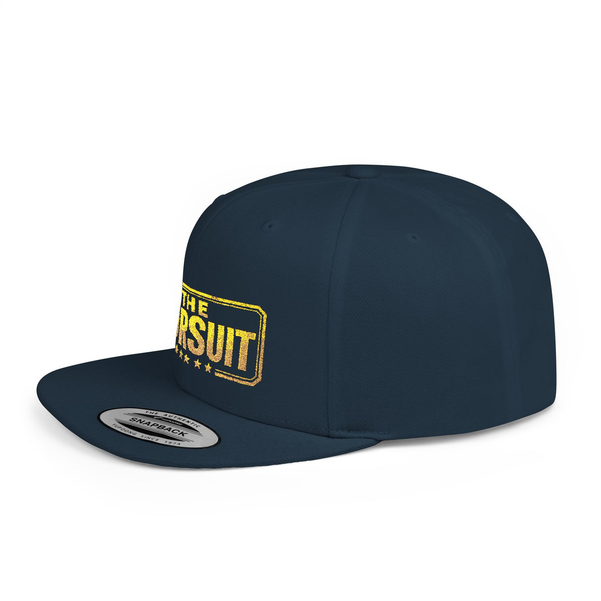 Snapback Hat — "The Pursuit" Gold Logo Flat Bill Cap