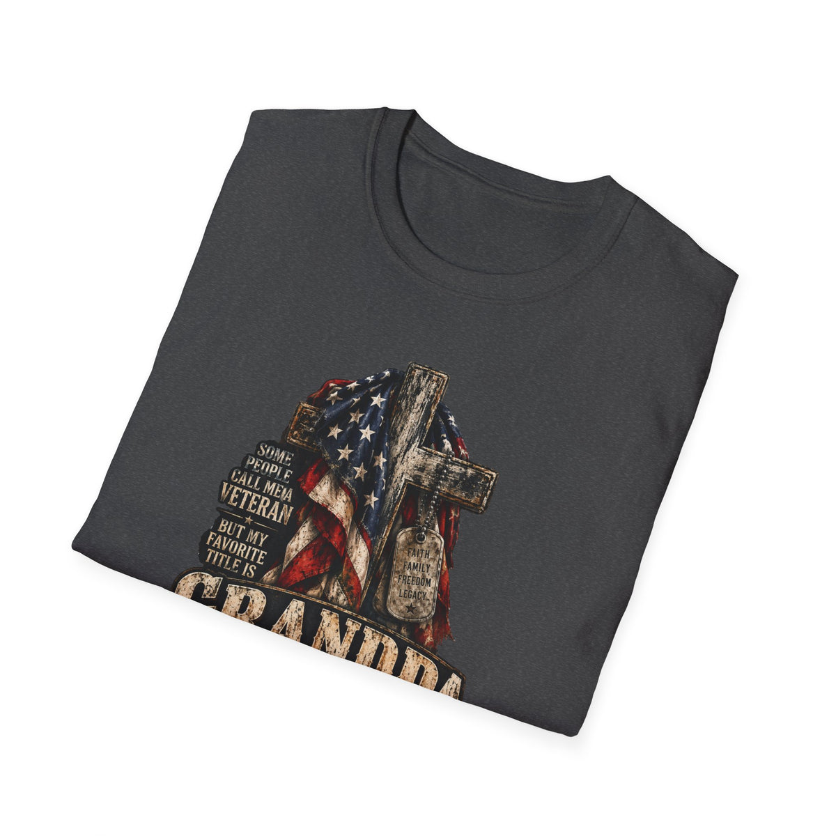 Grandpa Veteran T-Shirt – American Flag Cross Memorial Gift