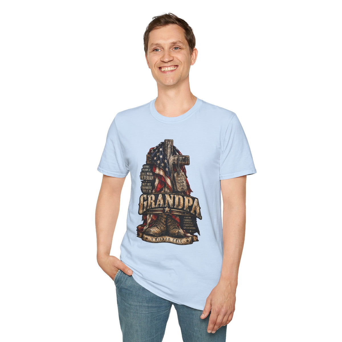 Grandpa Veteran T-Shirt – American Flag Cross Memorial Gift