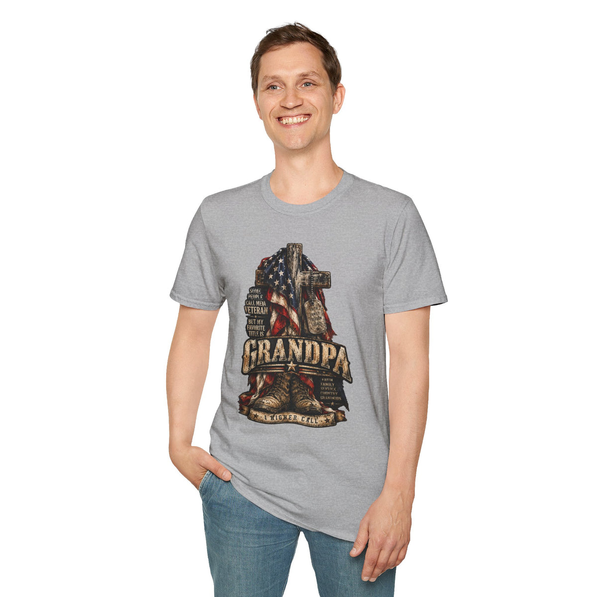 Grandpa Veteran T-Shirt – American Flag Cross Memorial Gift