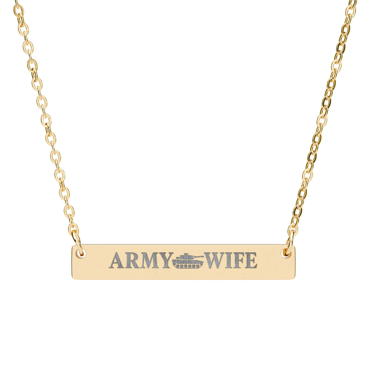 Army Wife Engraved Bar Necklace