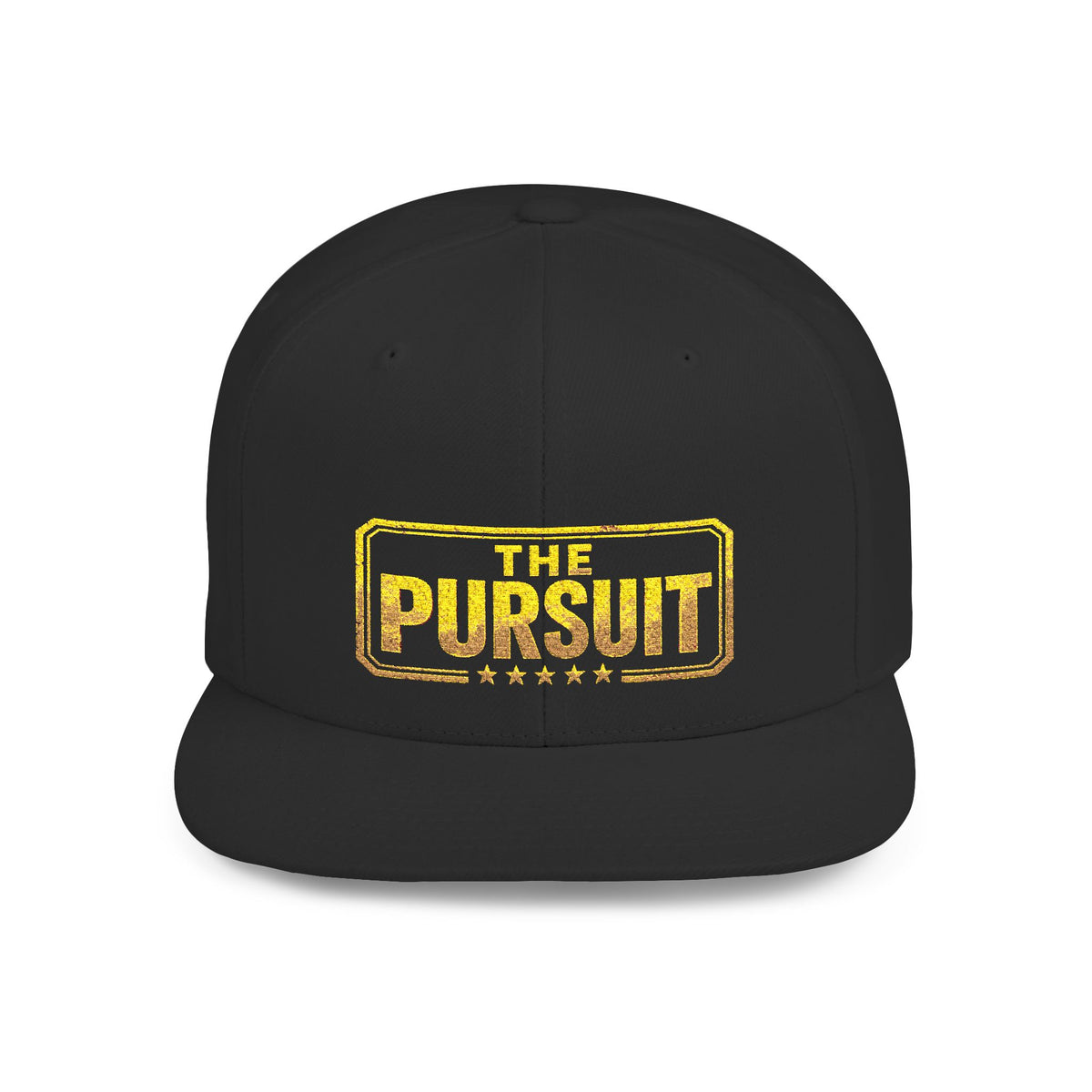 Snapback Hat — "The Pursuit" Gold Logo Flat Bill Cap