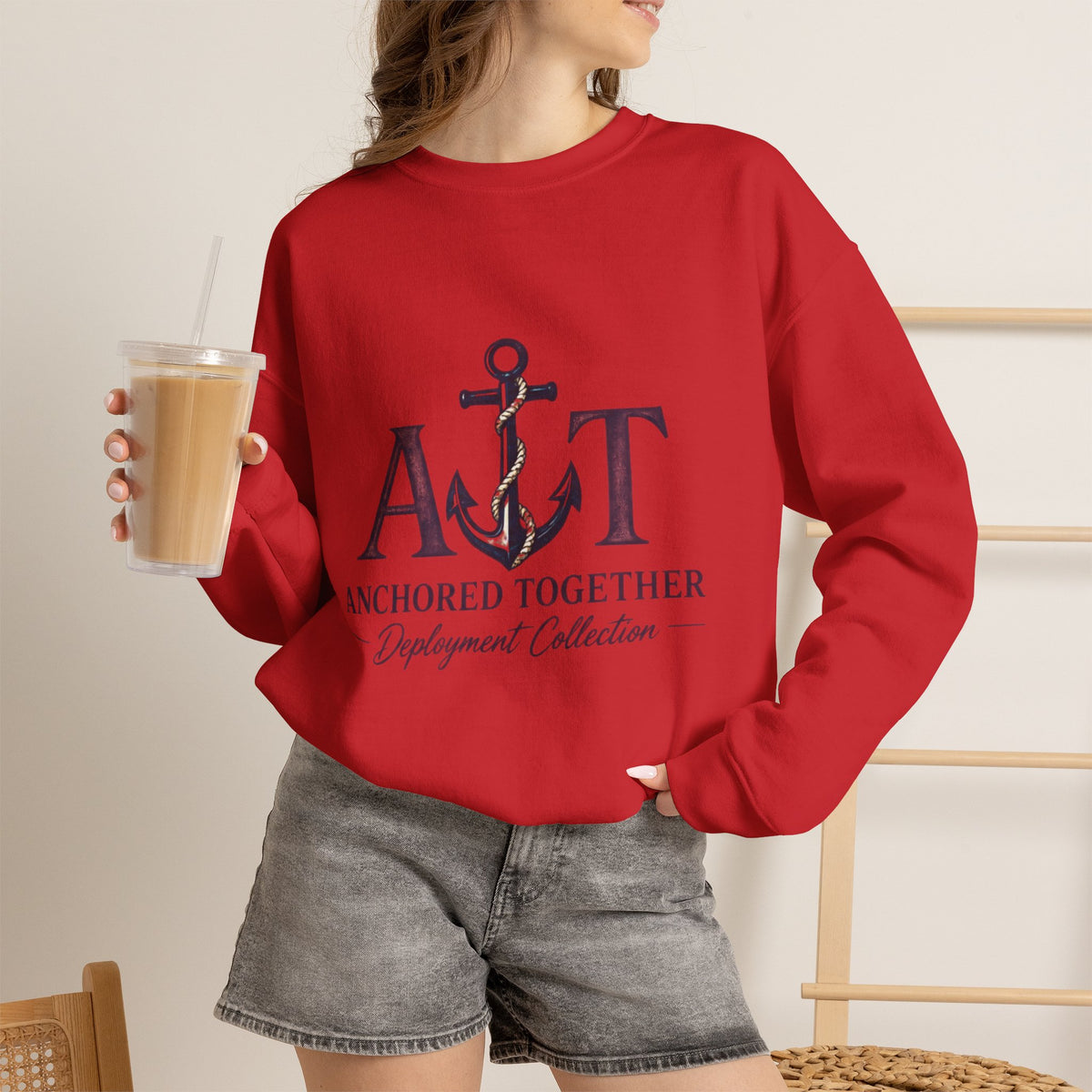 Miles Apart, Anchored Together — Marine Wife Deployment Crewneck Sweatshirt