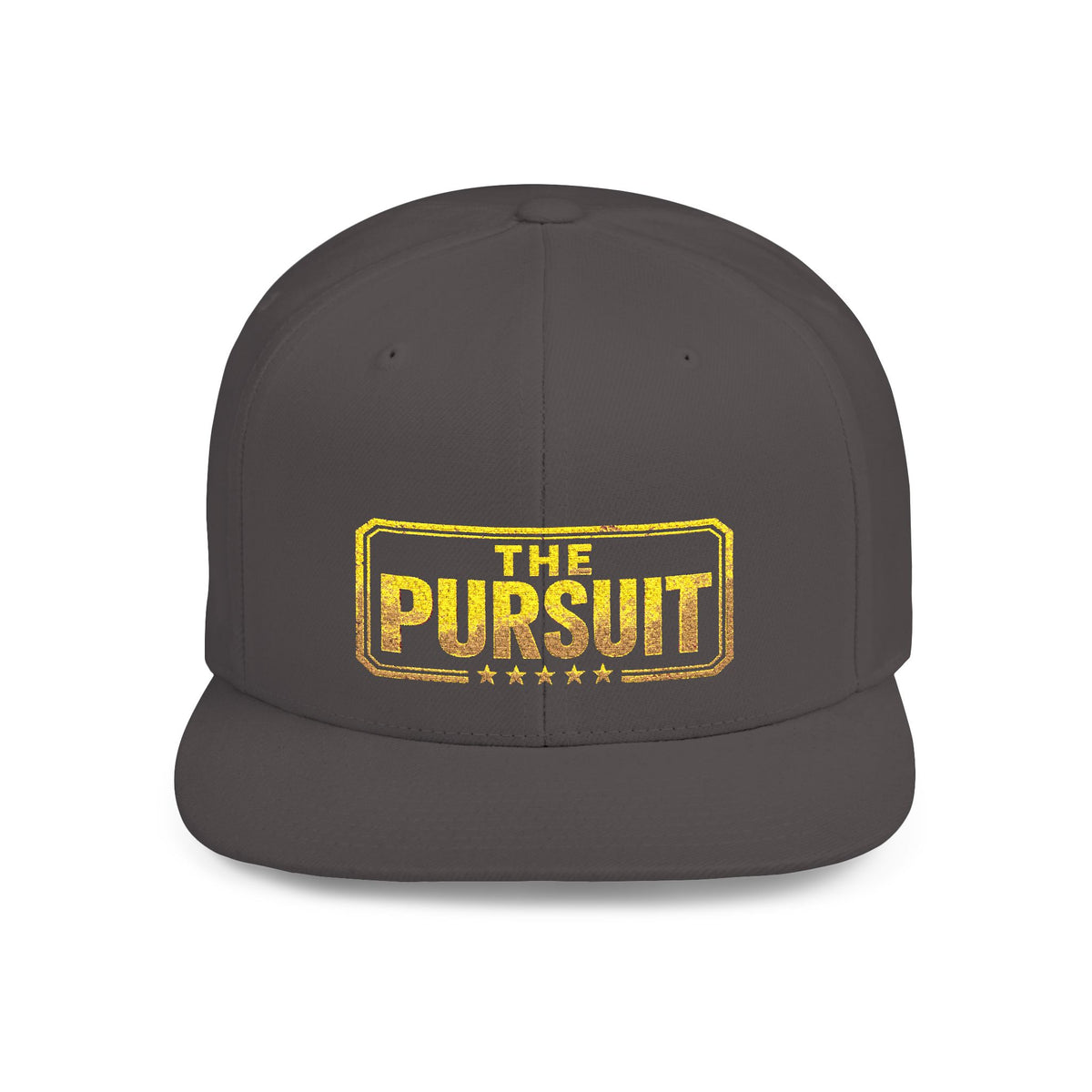 Snapback Hat — "The Pursuit" Gold Logo Flat Bill Cap