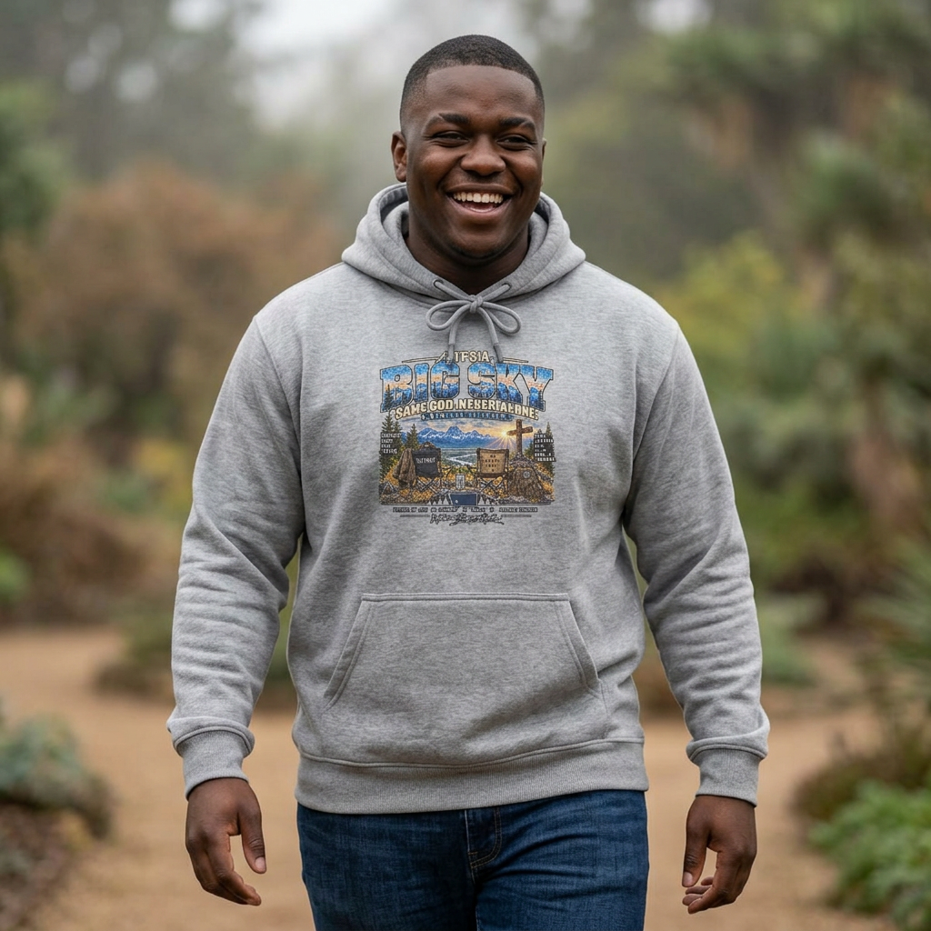 Vintage Route 66 Hoodie — "Anchored Together, Big Sky Same God, Never Alone" Graphic