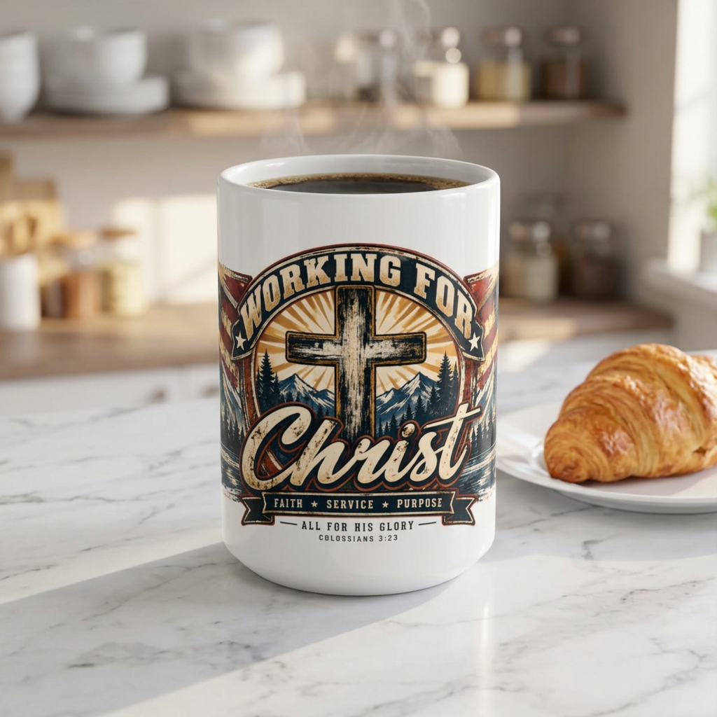 Working for Christ Ceramic Mug — Faith, Service & Purpose Coffee Cup (15oz)