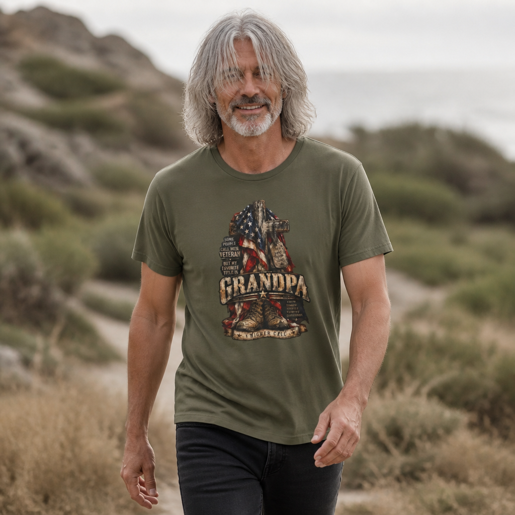 Grandpa Veteran T-Shirt – American Flag Cross Memorial Gift