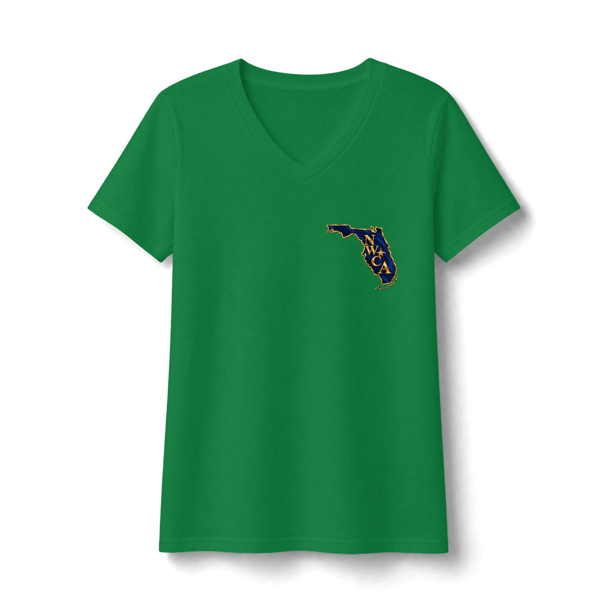 NWCA Central Florida V-Neck Tee — Tropical Palm Sunset Design