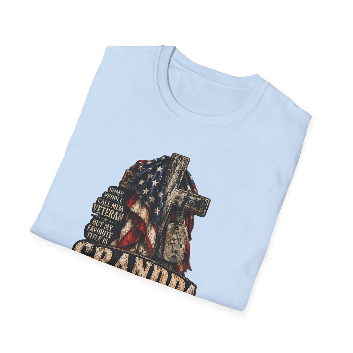Grandpa Veteran T-Shirt – American Flag Cross Memorial Gift