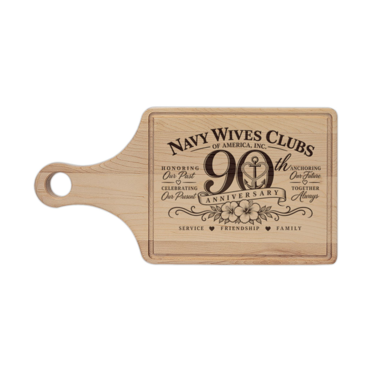 Navy Wives Club 90th Anniversary Engraved Wooden Cutting Board
