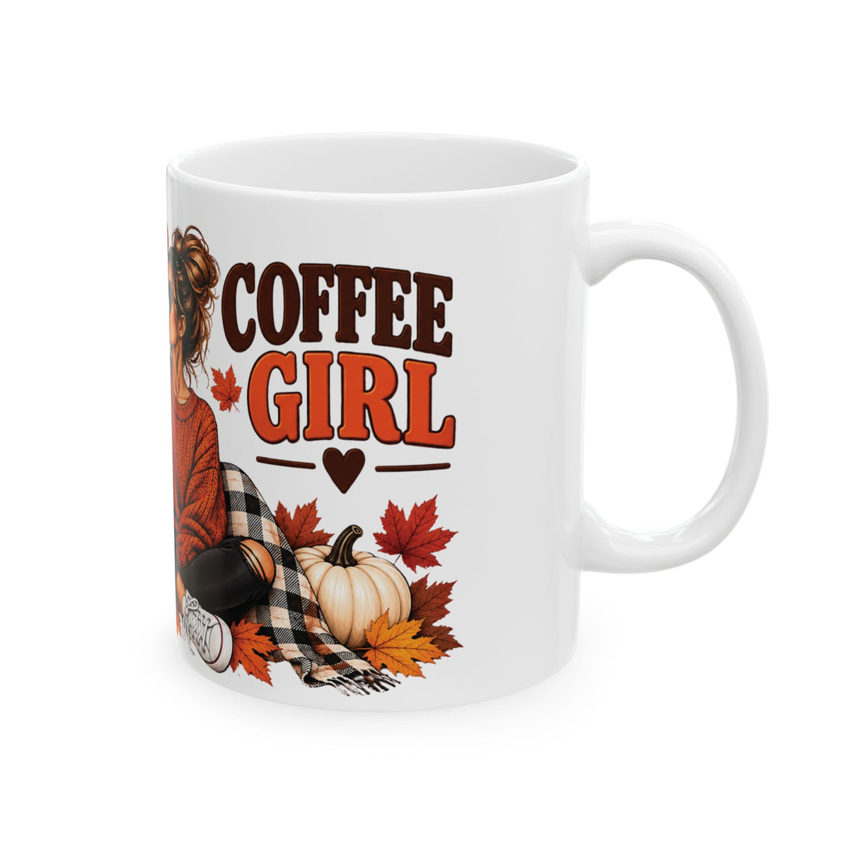 Pumpkin Spice Coffee Mug — Cozy Fall Woman Drinking Coffee (11oz & 15oz)
