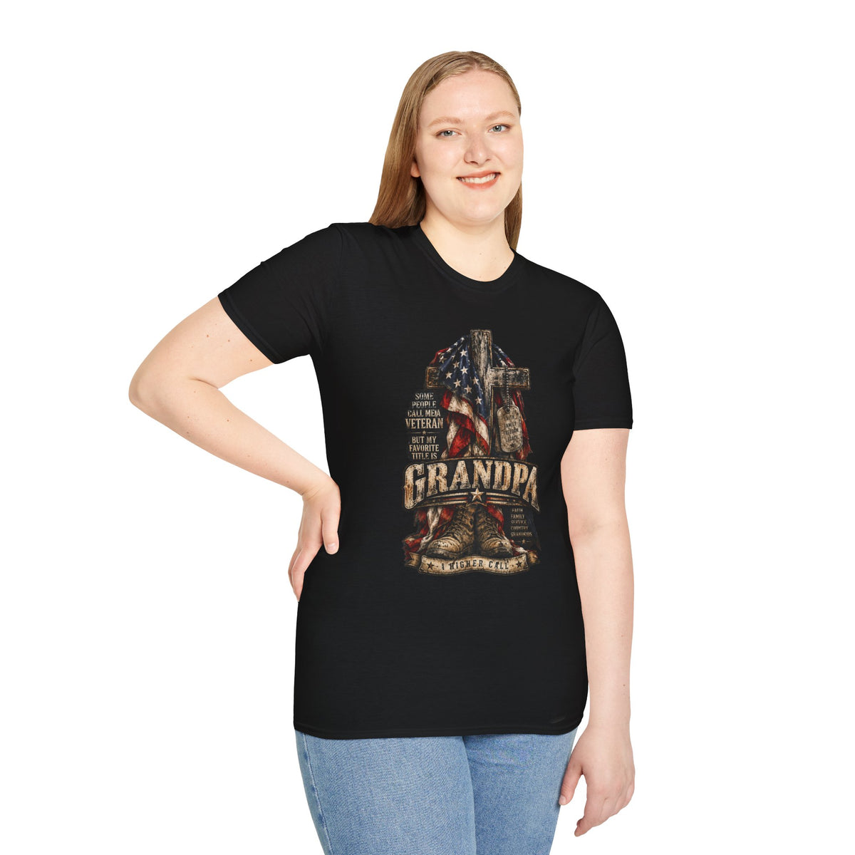 Grandpa Veteran T-Shirt – American Flag Cross Memorial Gift