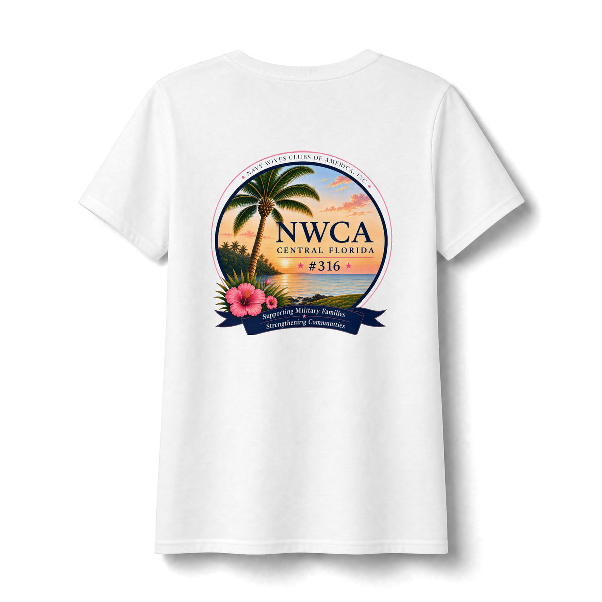 Florida NWCA Central Florida V-Neck Tee — Palm Tree Sunset Design