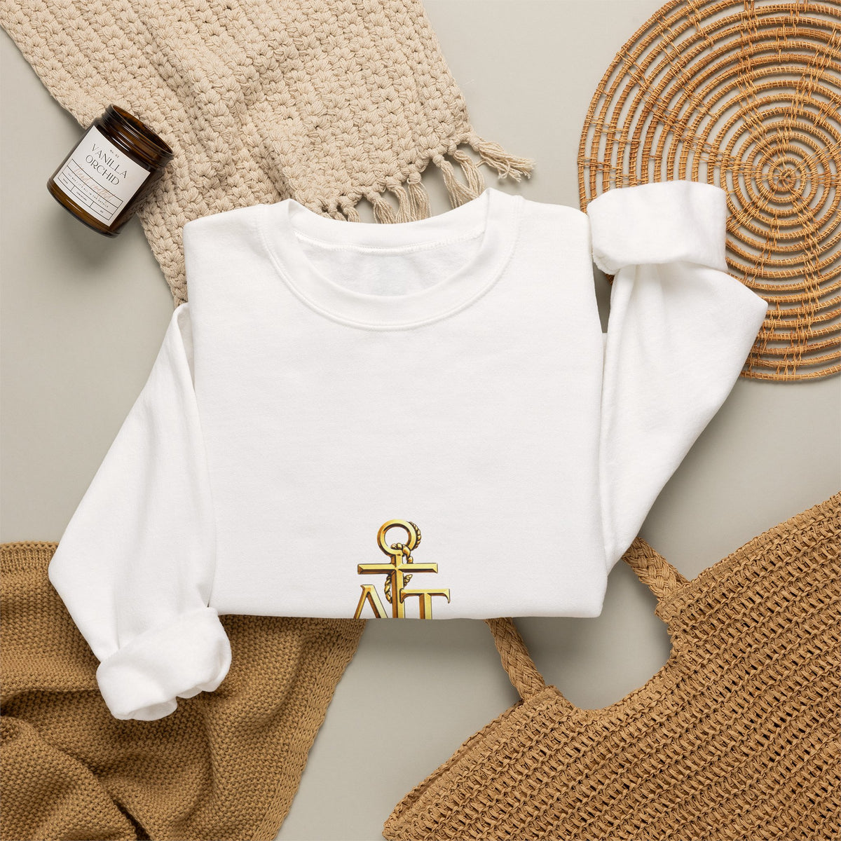 Crewneck Sweatshirt — Gold Anchor 'Anchored Together' Nautical Couples Crew