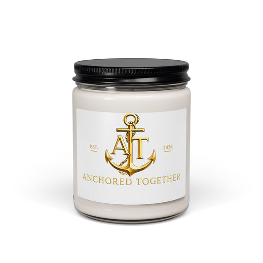Anchored Together 9oz Scented Soy Candle — Nautical Anchor Logo Candle for Couples & Coastal Decor