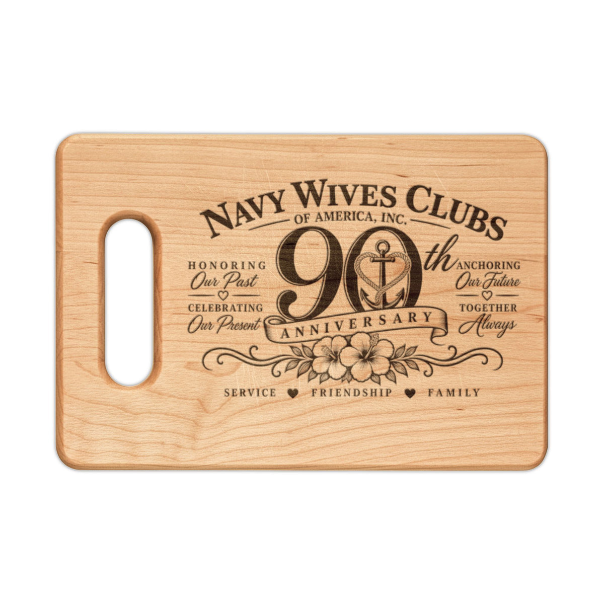 Navy Wives Club 90th Anniversary Engraved Wooden Cutting Board