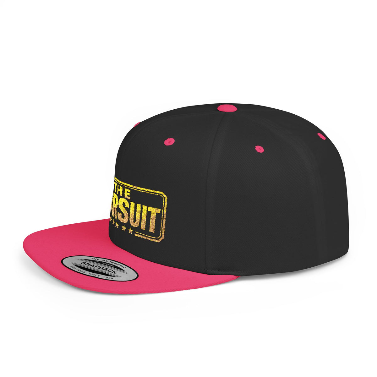 Snapback Hat — "The Pursuit" Gold Logo Flat Bill Cap