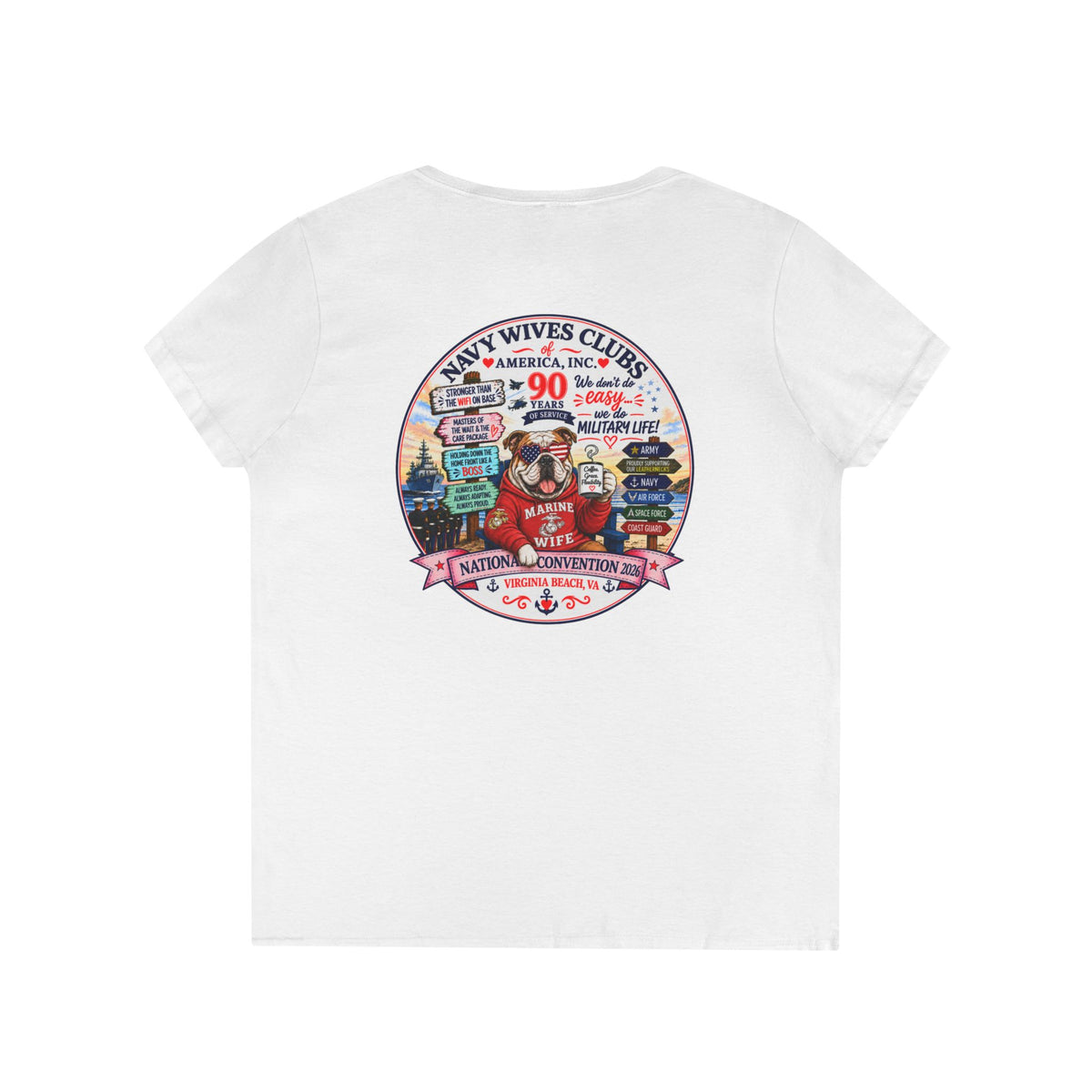 Navy Wives Club 90th Anniversary Reunion Tee — Military Wife V-Neck Gift Shirt