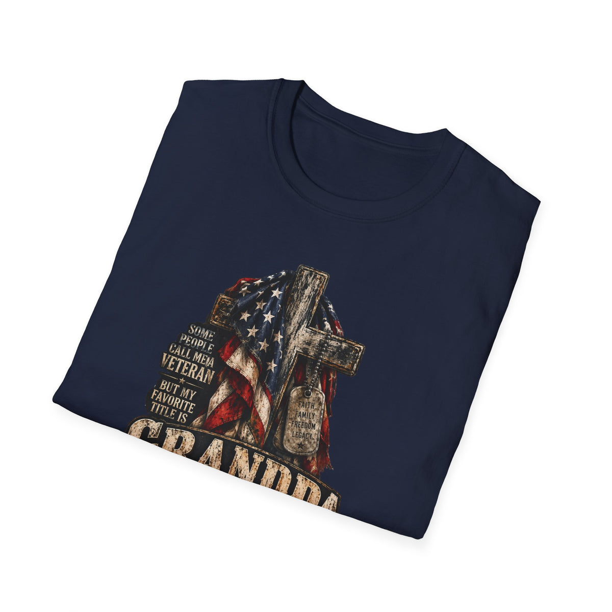 Grandpa Veteran T-Shirt – American Flag Cross Memorial Gift