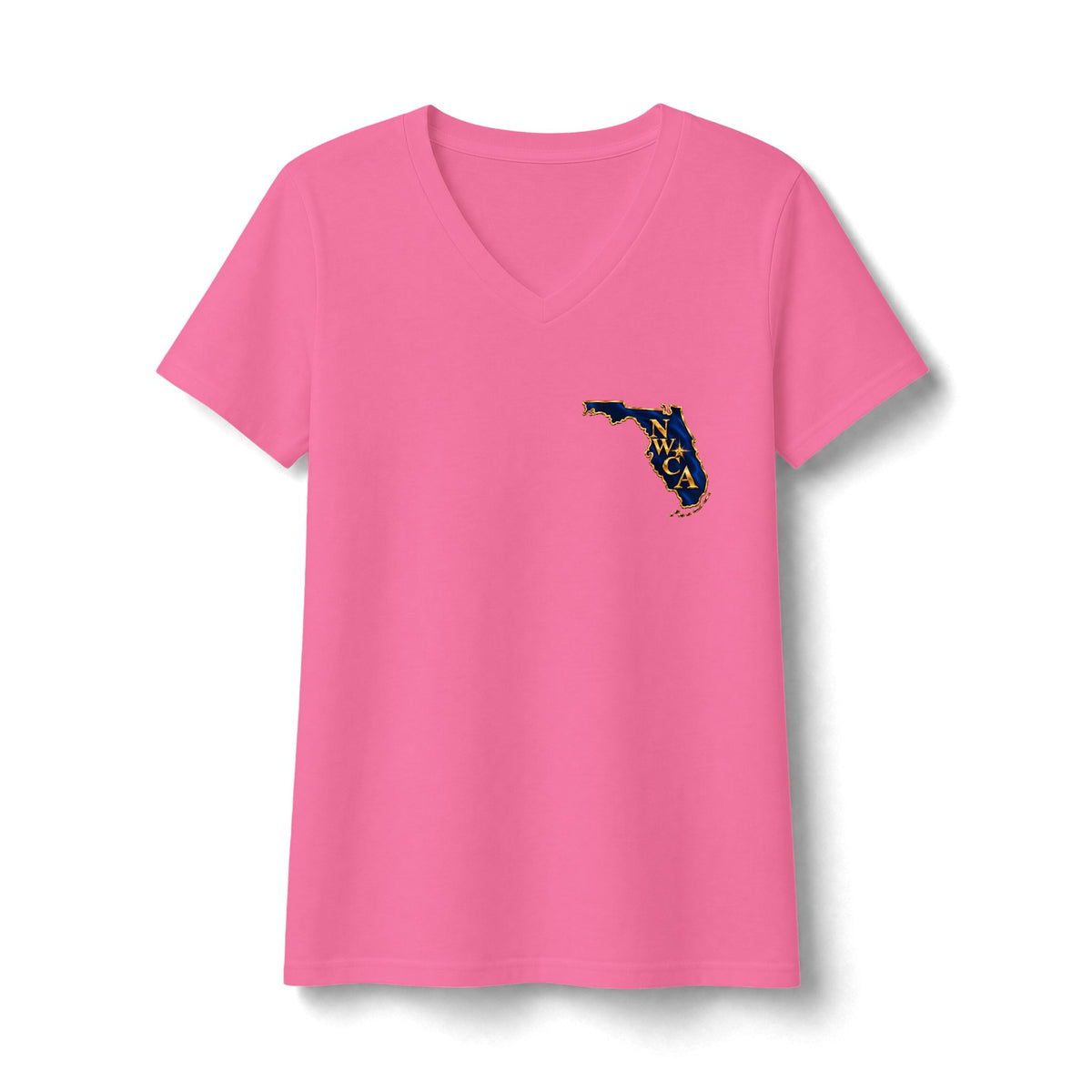 NWCA Central Florida V-Neck Tee — Tropical Palm Sunset Design