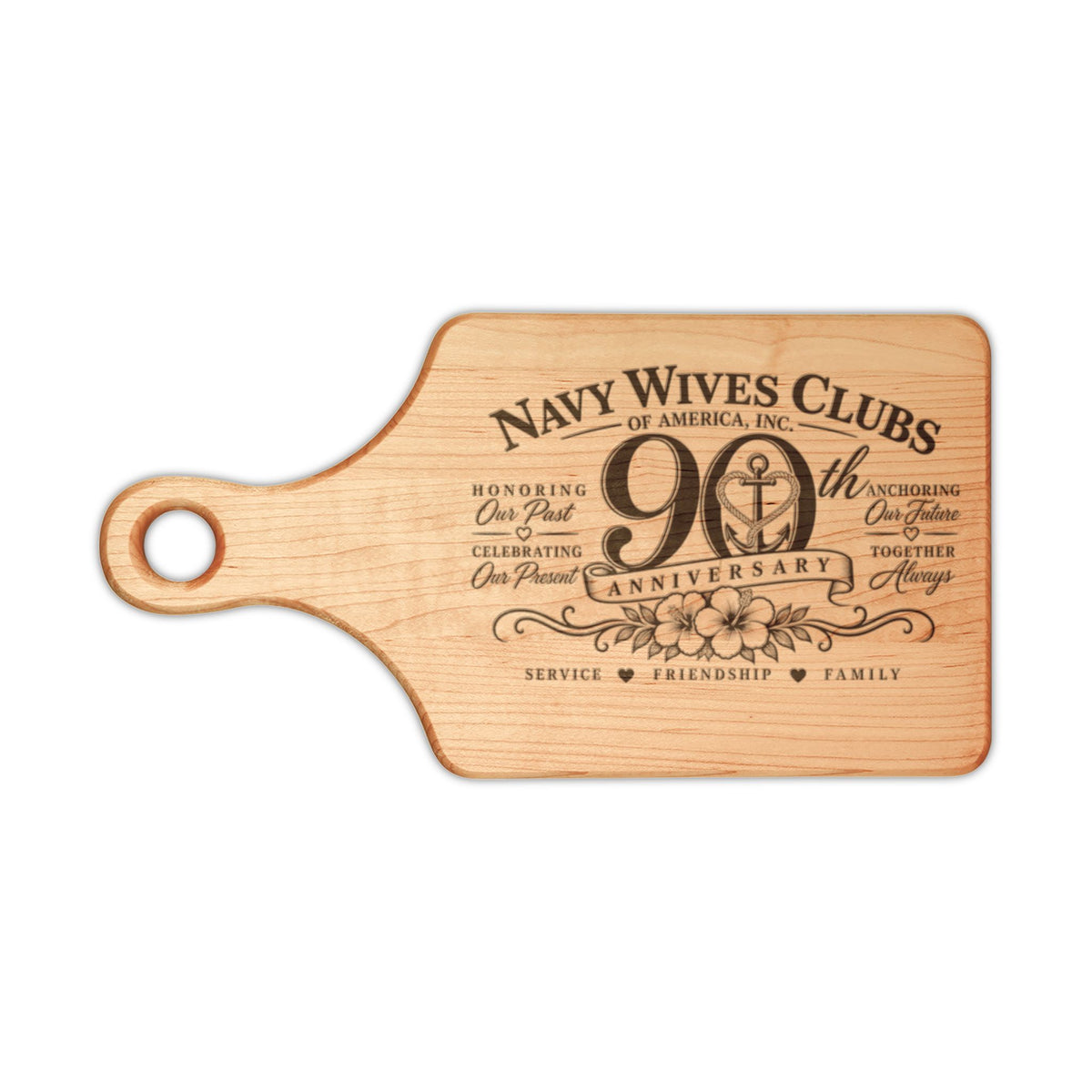 Navy Wives Club 90th Anniversary Engraved Wooden Cutting Board