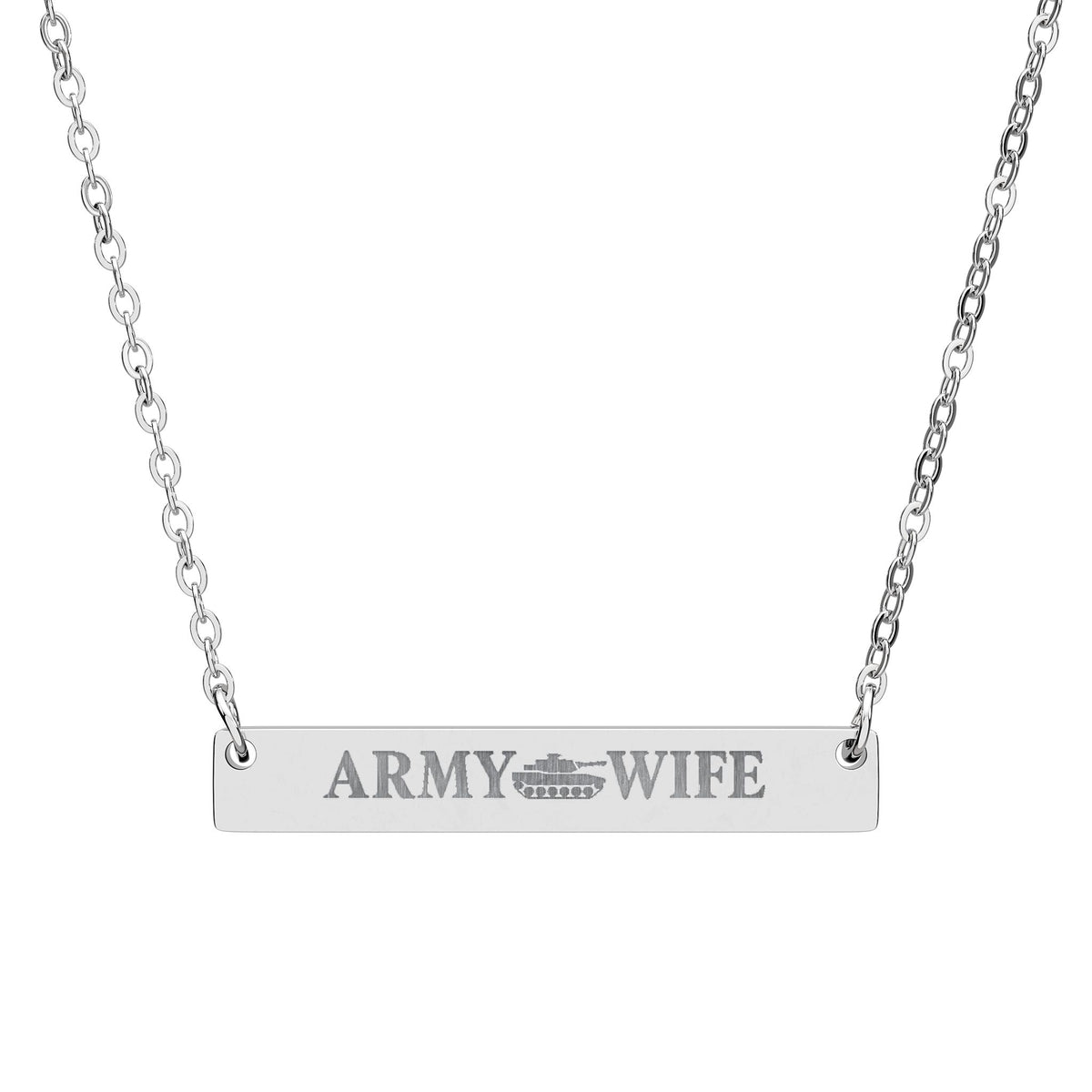 Army Wife Engraved Bar Necklace