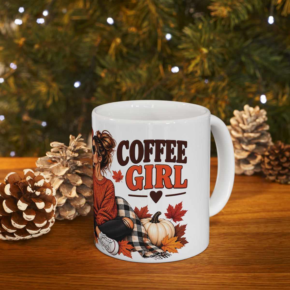 Pumpkin Spice Coffee Mug — Cozy Fall Woman Drinking Coffee (11oz & 15oz)