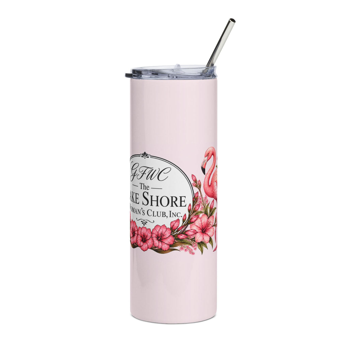 20oz Stainless Tumbler — Pink Flamingo Floral 'GFWC Lake Shore Woman's Club' Insulated Cup