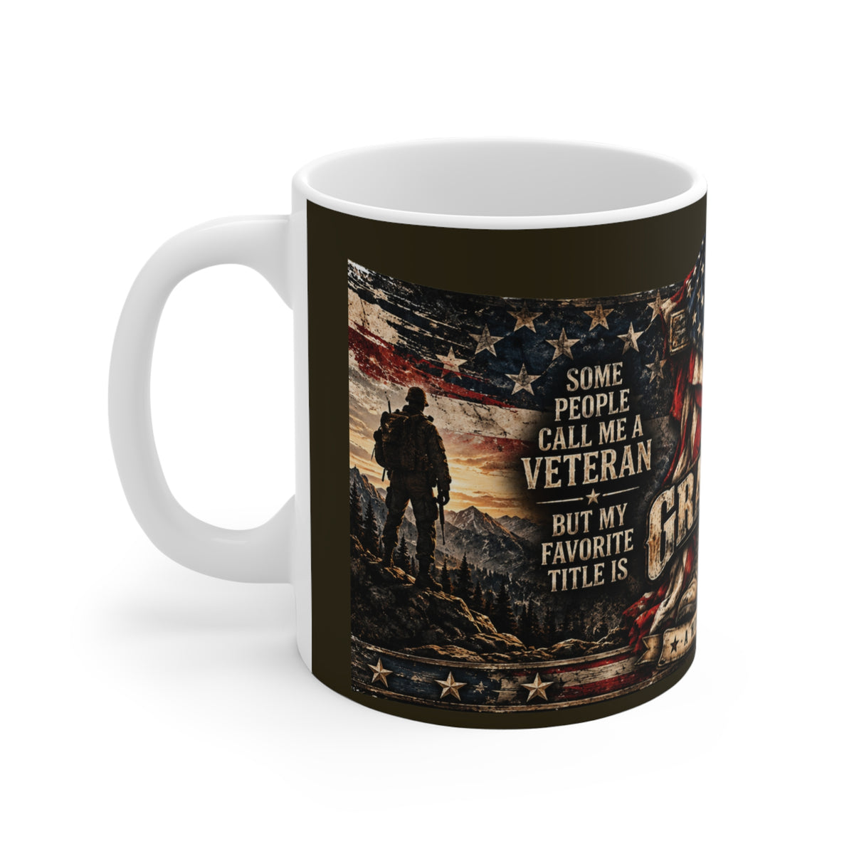 Veteran Grandpa 11oz Coffee Mug — "Some People Call Me a Veteran, But My Favorite Title Is Grandpa" Patriotic Flag Design