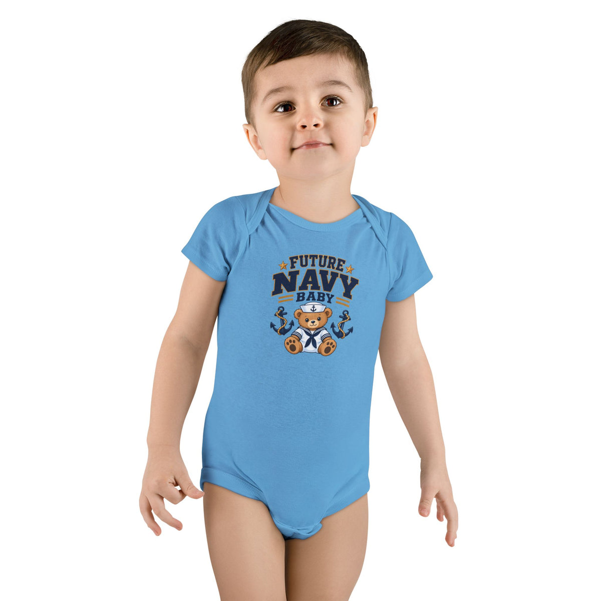 Future Navy Baby Onesie - Cute Teddy Anchor Infant Bodysuit