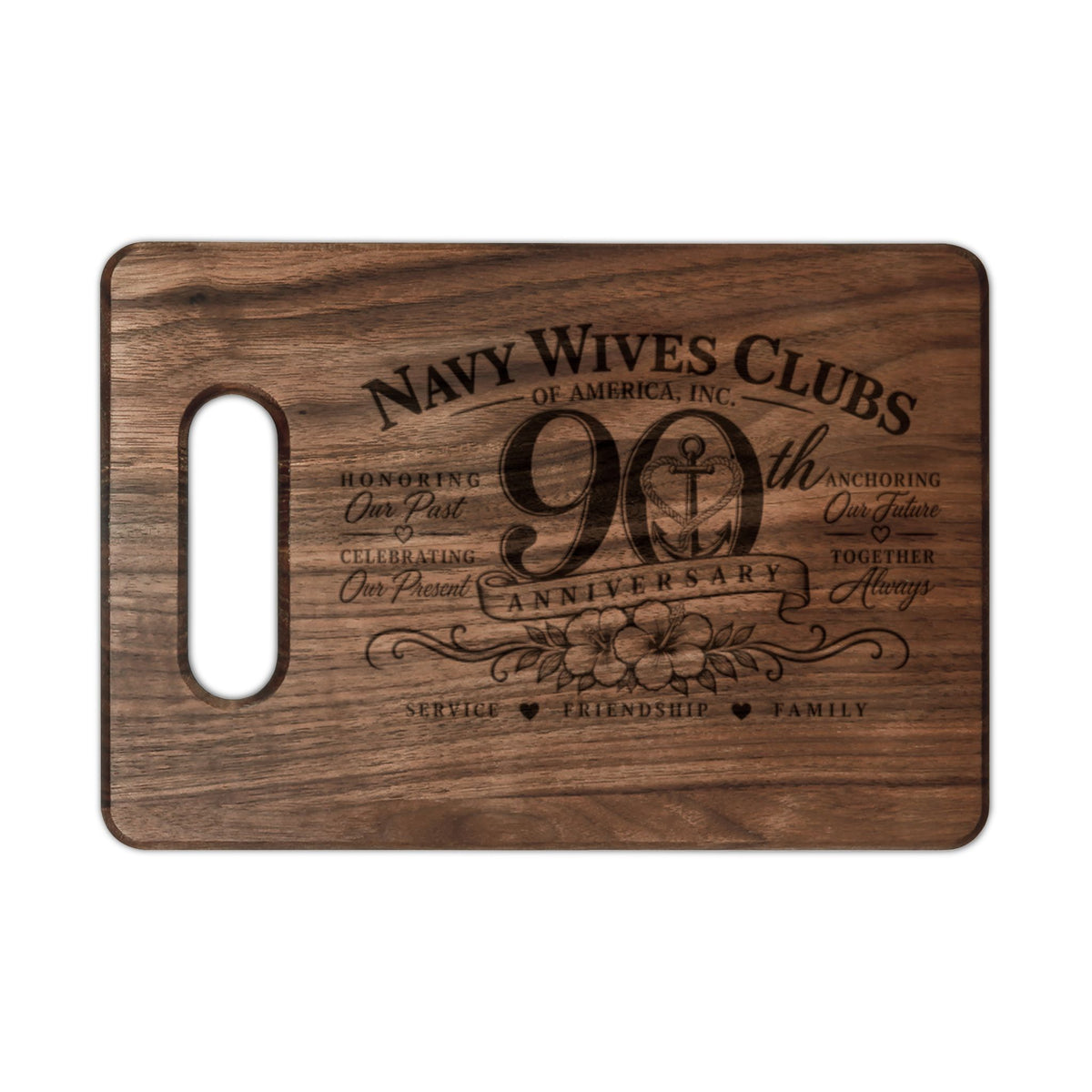 Navy Wives Club 90th Anniversary Engraved Wooden Cutting Board