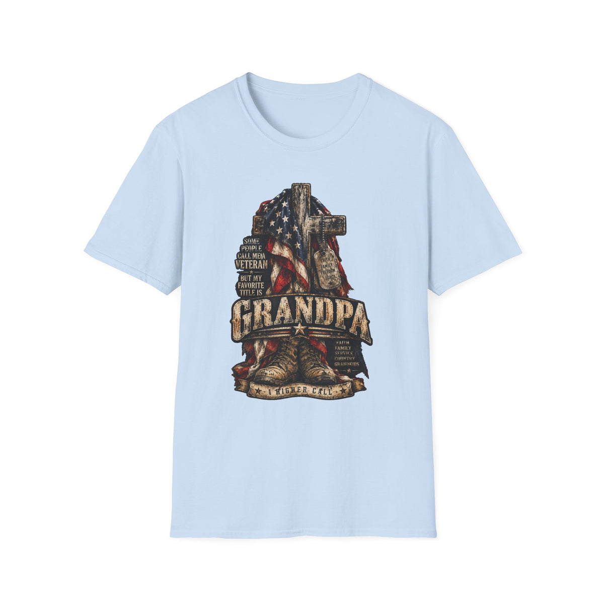 Grandpa Veteran T-Shirt – American Flag Cross Memorial Gift
