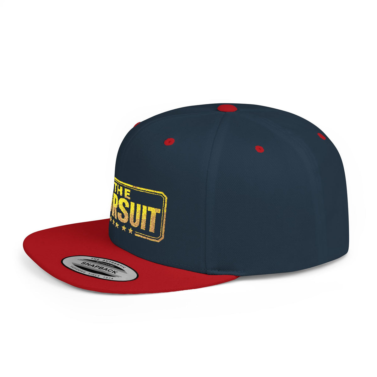 Snapback Hat — "The Pursuit" Gold Logo Flat Bill Cap